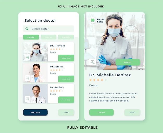 Vector medical booking app interface