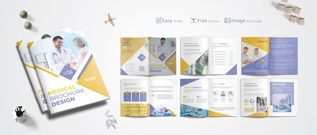 Medical brochure design, healthcare corporate profile, modern report template