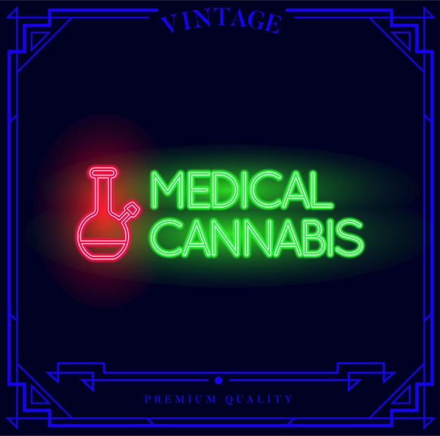 Medical cannabis bong neon light sign vector illustration