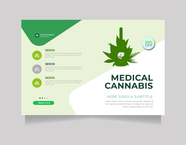 Vector medical cannabis landing page web page on laptop concept with cbd or cannabis icon vector flat