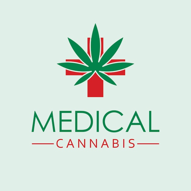 Medical cannabis vector logo design Cross and hemp leaf logotype Organic medicine logo template