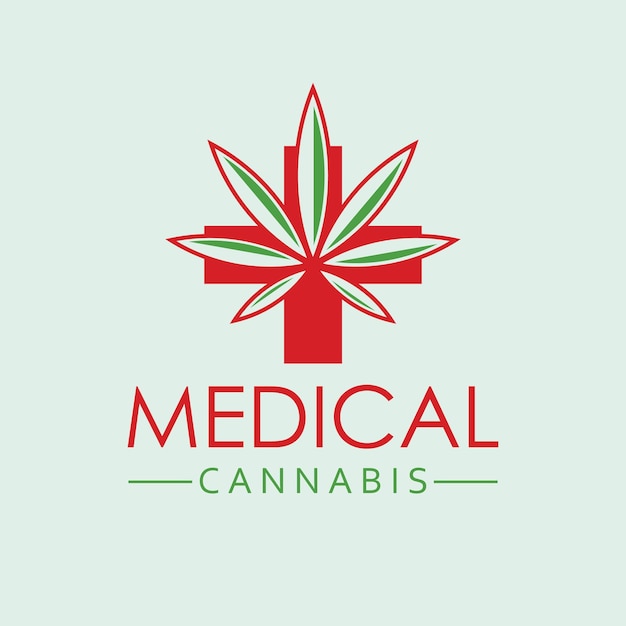 Medical cannabis vector logo design Cross and hemp leaf logotype Organic medicine logo template