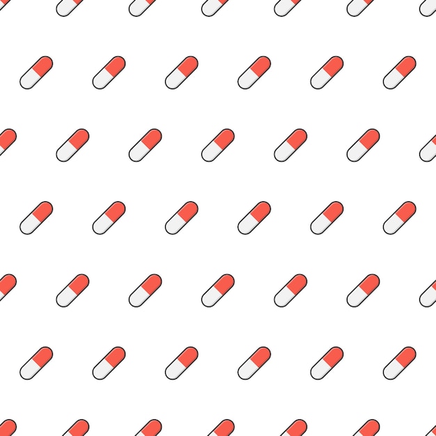 Pillole mediche capsula seamless pattern su uno sfondo bianco. illustrazione di vettore di tema farmaceutico medico antibiotico