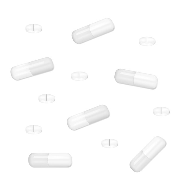 Vector medical capsules and pills isolated on white background