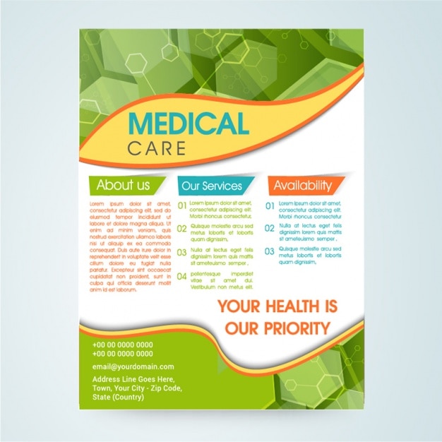 Modello di brochure assistenza medica con forme geometriche