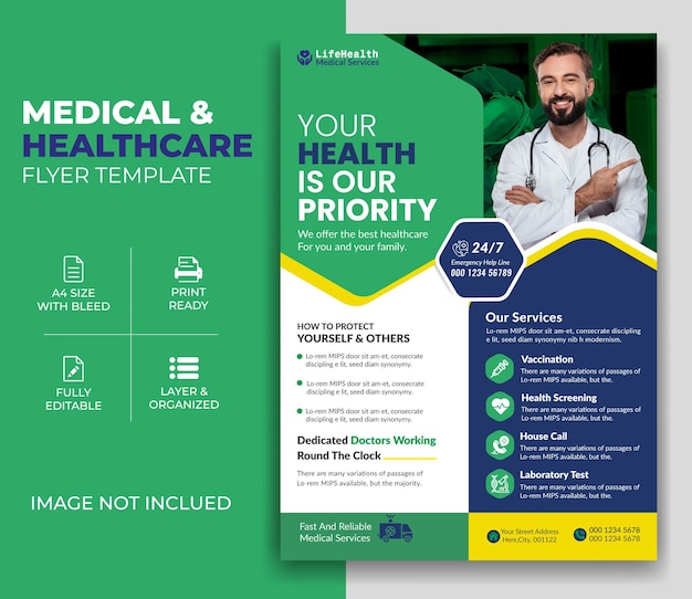 Medical care poster and flyer template design