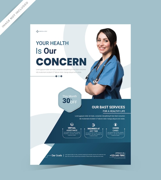 medical care poster and gradient hospital template design