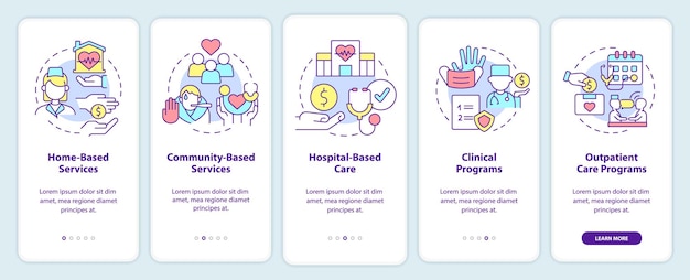 Vector medical care services onboarding mobile app screen