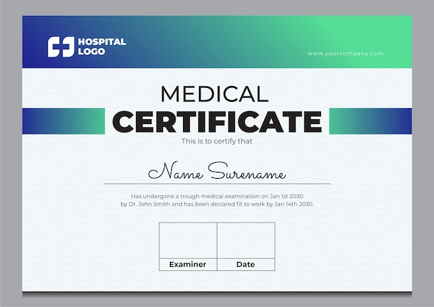 Medical certificate design template. Vaccine certificate and free covid template design.