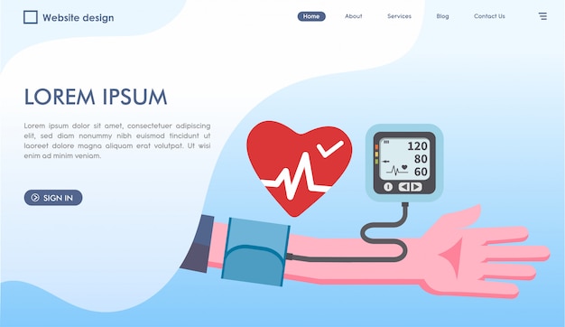 Medical check up blood pressure website in flat style