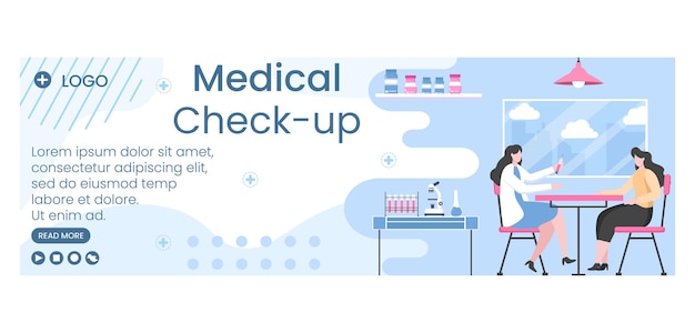 医療チェックtwitterカバーテンプレートヘルスケアフラットデザインイラストソーシャルメディア、グリーティングカードまたはweb用の正方形の背景の編集可能