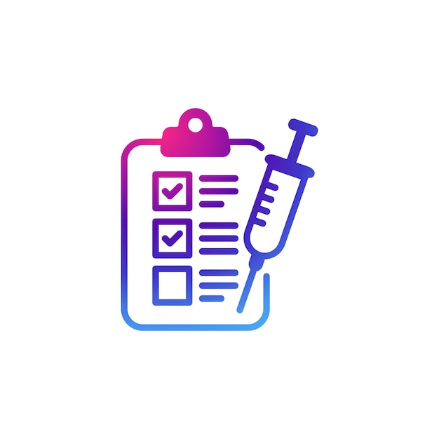 Vector medical clipboard vaccine icon with gradient purple effect