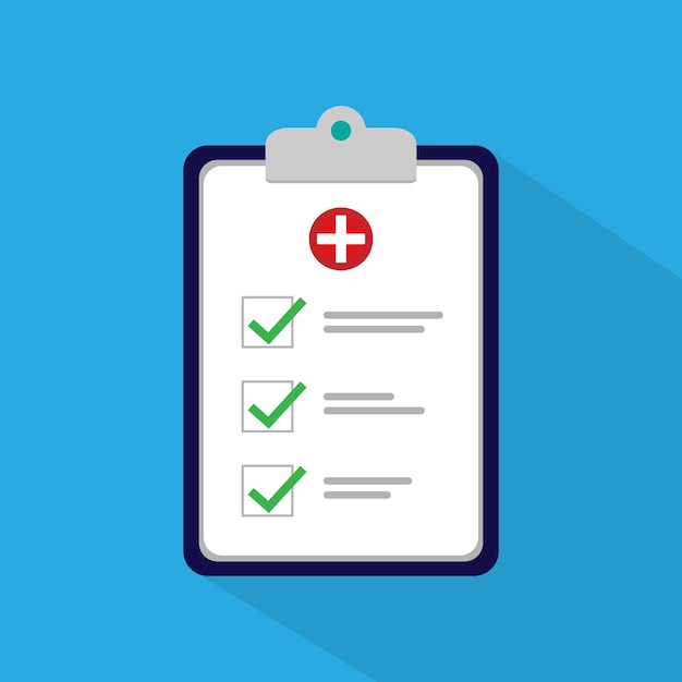 Medical clipboard with completed checklist hospital checkup document vector illustration