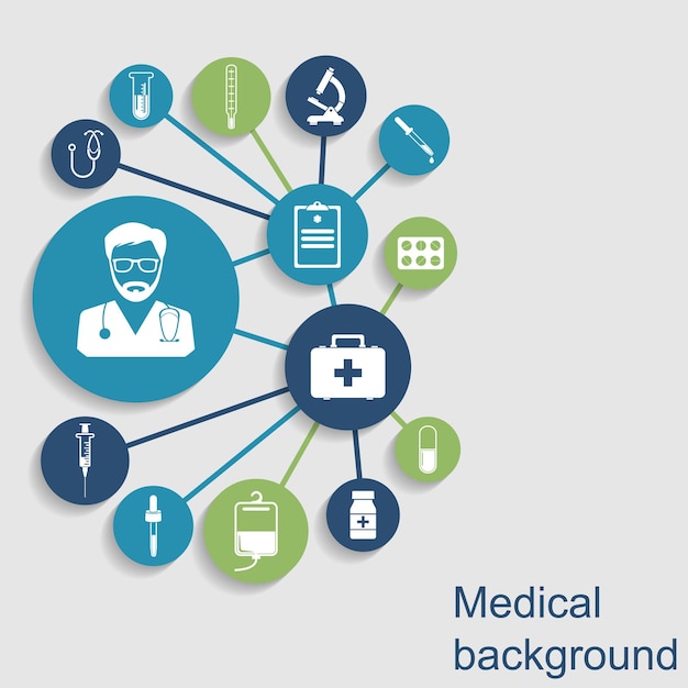 Vector medical concept background icons of medical equipment doctor diagnostics and medicine abstract medicine background vector illustration