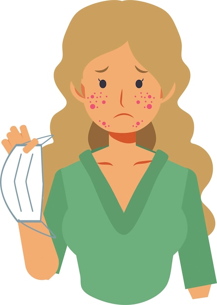 Vector medical concept unhappy girl with acne problems cartoon vector illustration