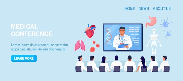 의료 컨퍼런스 온라인 교육 인터넷으로 학생들에게 과학 연구 강의를 제공하는 멘토 병원 업무를 위해 학문적 지식을 가르치는 의사 전문 직업 훈련