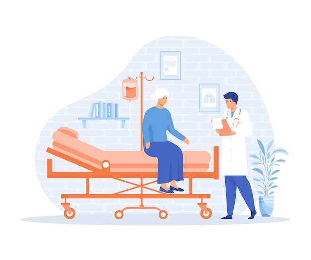 Medical Consultation concept Elderly woman in a Medical Consultation with a Geriatrician Doctor flat vector modern illustration