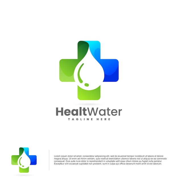 Vector medical croos logo with water sign in negative space