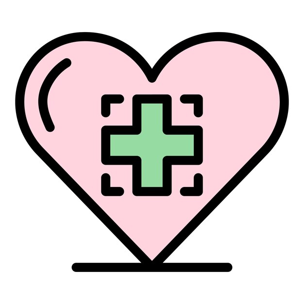 Vector medical cross in the heart icon outline medical cross in the heart vector icon color flat isolated