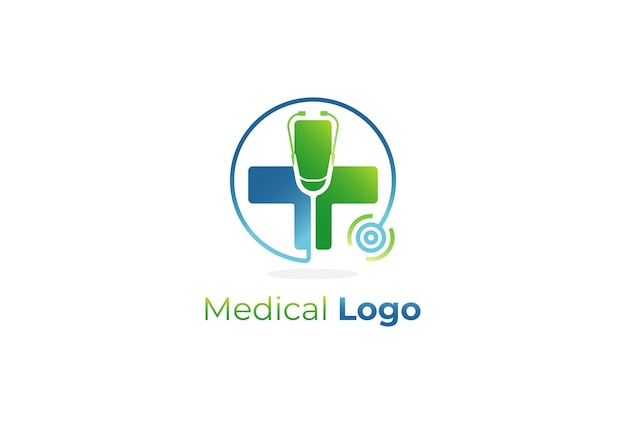 Medical cross logo design, stethoscope with cross icon combination , vector illustration