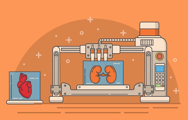 의료 D 프린터 벡터 심장 신장 인쇄