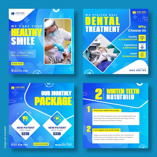 Medical dental healthcare social media posts and web banner design template