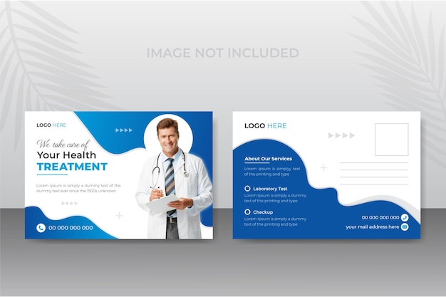 Medical dentist and hospital health care postcard template design