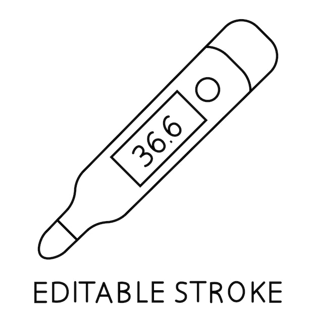 Termometro classico elettronico digitale medico. attrezzature mediche. icona di controllo della temperatura. segno di misurazione della temperatura corporea. pittogramma per pagina web, app mobile, promo. tratto modificabile. vettore