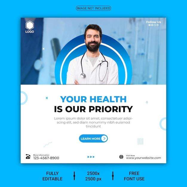 Vettore medico e consulente sanitario social media instagram post template design