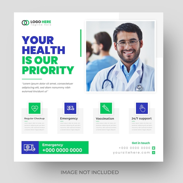 의사 의료 기업 비즈니스 소셜 미디어 또는 Instagram 게시물 및 웹 배너 디자인
