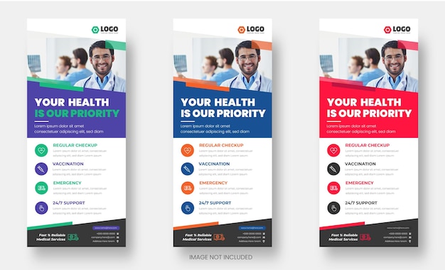 Medico sanitario moderno rack card e dl flyer o roll up banner o stand banner design