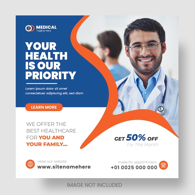 Medical doctor healthcare social media or instagram or facebook post amp web banner design template