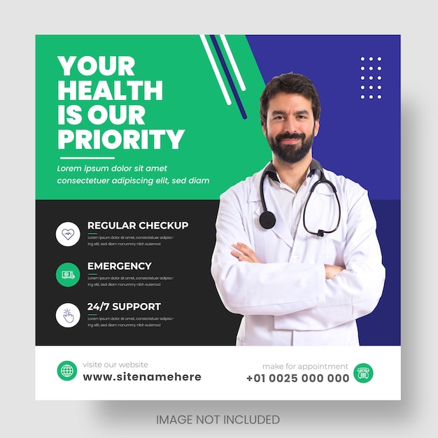 medical doctor healthcare social media or instagram or facebook post amp web banner design template