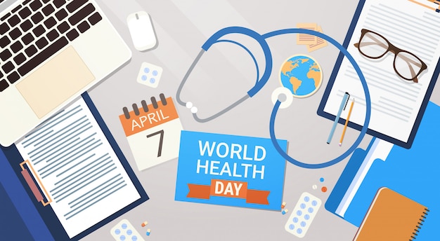 Medical Doctor Workplace Top View World Health Day Concept