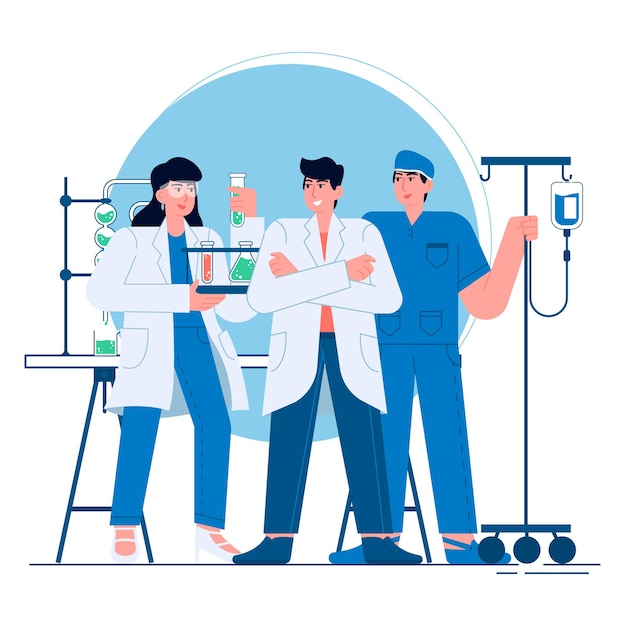 Medical doctors and nurses flat illustration