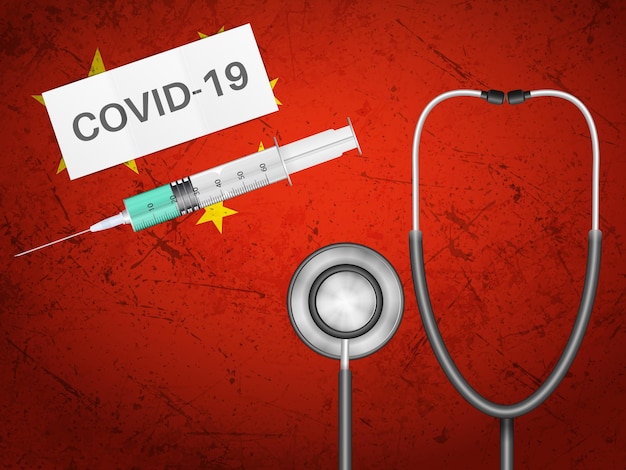 Vettore equipaggiamento medico sulla bandiera della cina