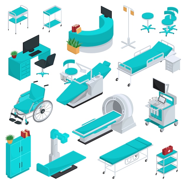 Trattamento di sanità di tecnologia della clinica dell'attrezzatura medica nell'insieme medicable dell'illustrazione dell'ospedale