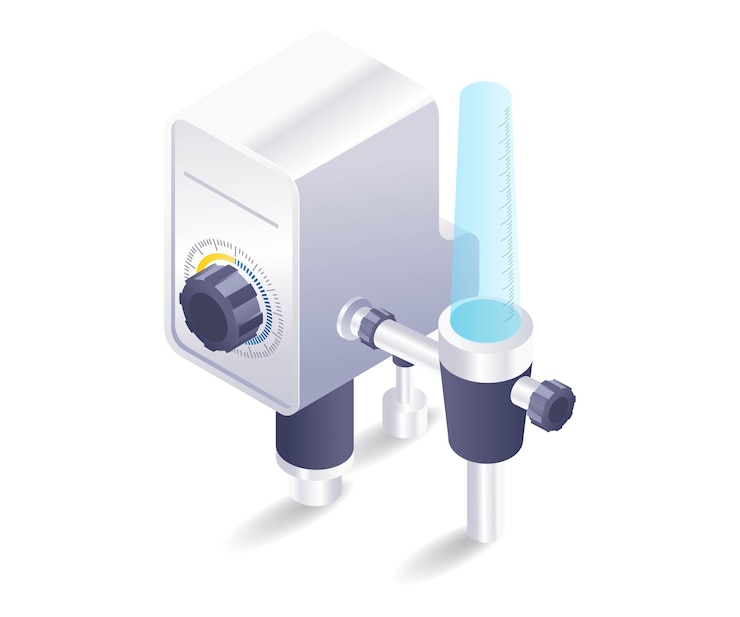 Vector medical equipment control patient oxygen filter flat isometric illustration