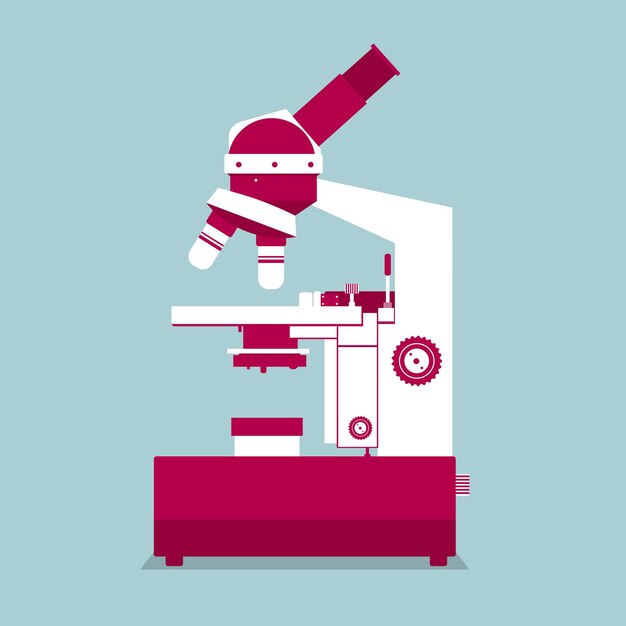 Vector medical equipment design, microscope on the blue background.