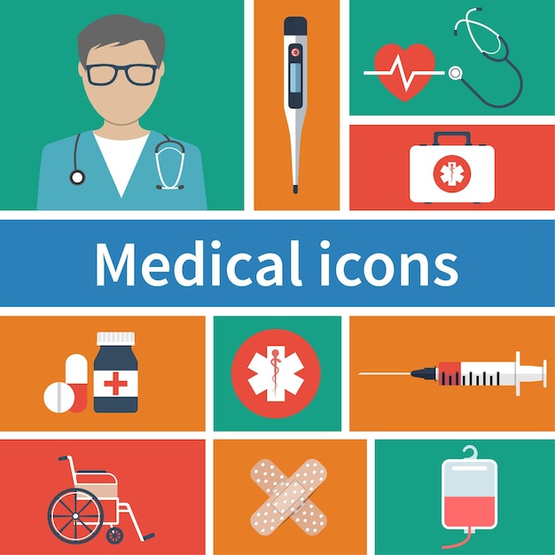 Medical equipment icons set doctor and a medical kit vector
illustration