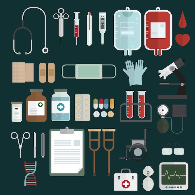 Vector medical equipment icons set vector