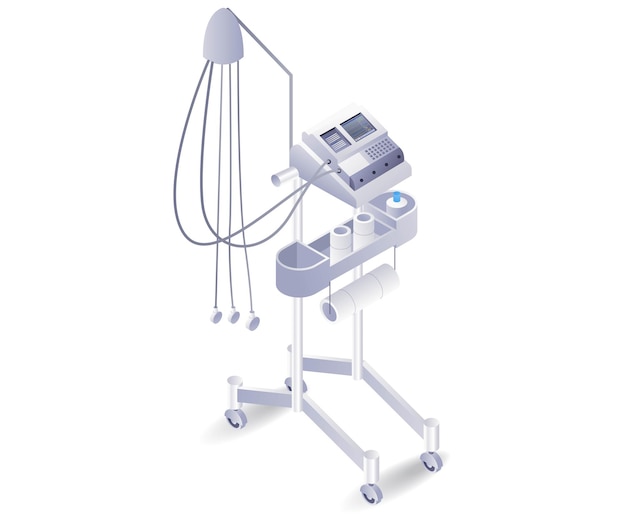 Vector medical equipment ventilator icu patient flat isometric illustration