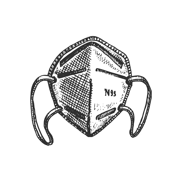 Графическая иллюстрация медицинской маски для лица Ручной эскиз респиратора N95