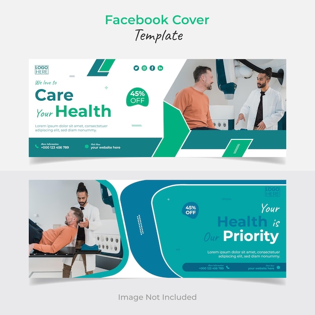 Design della copertina di facebook medico e modello di progettazione di banner web