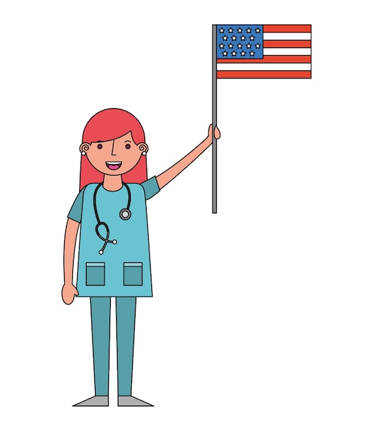 Medical female doctor with usa flag