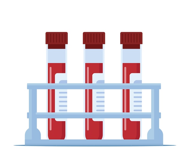 Medical flask icons with blood Blood test tubes with labels Vector Illustration in flat style