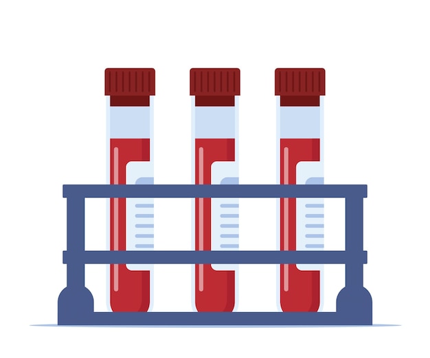 Medical flask icons with blood Blood test tubes with labels Vector Illustration in flat style