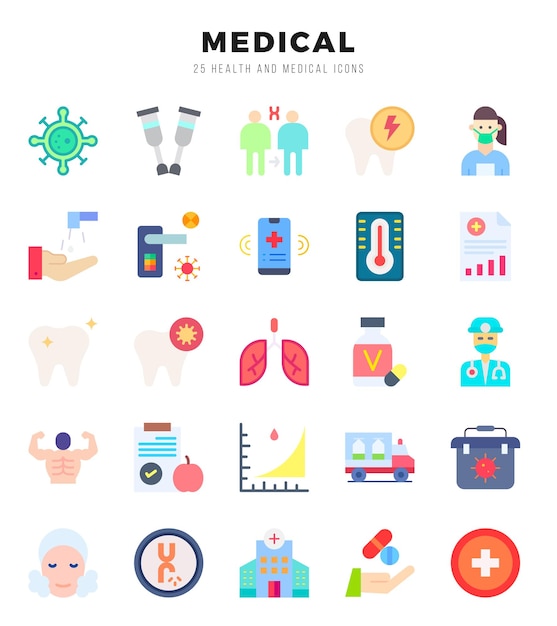 MEDICAL Flat icons collection Flat icons pack Vector illustration