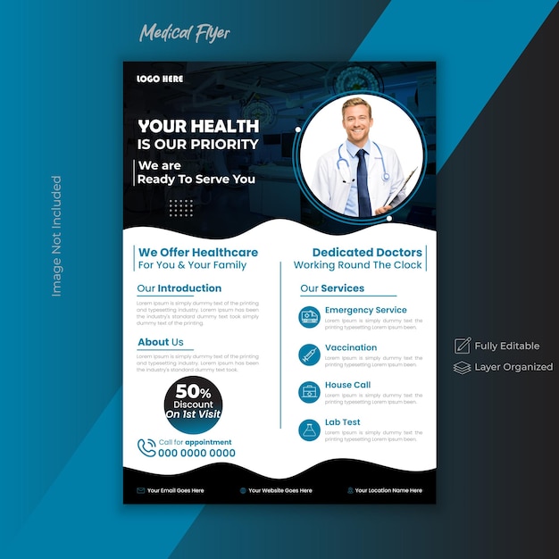 Vector medical flyer design and borchure cover page template