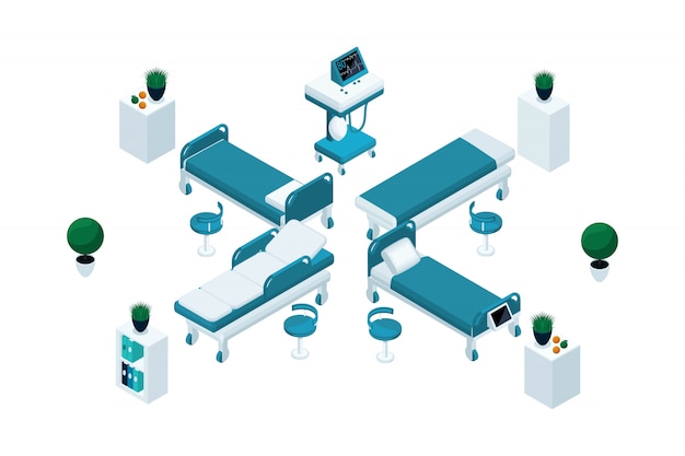 Medical furniture in isometric, beautiful set for advertising and presentations